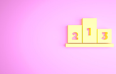 Yellow Award over sports winner podium icon isolated on pink background. Minimalism concept. 3d illustration 3D render.