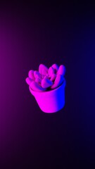 Cactus on an abstract light effect purple and blue wallpaper 3D render. Vertical illustration background.