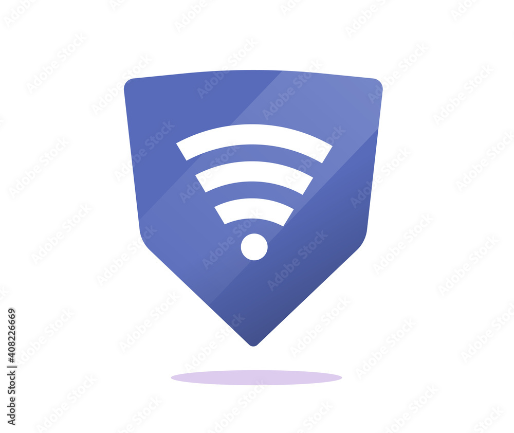 Aufkleber shield vector icon with secure protected wifi network connection flat cartoon blue color illustratio