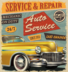 Vintage Auto Service retro poster.