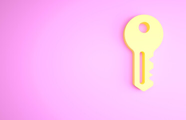 Yellow House key icon isolated on pink background. Minimalism concept. 3d illustration 3D render.