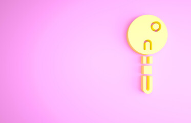 Yellow Lollipop icon isolated on pink background. Food, delicious symbol. Minimalism concept. 3d illustration 3D render.