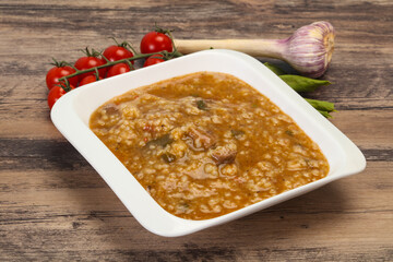 Caucasian Kharcho soup with beef meat