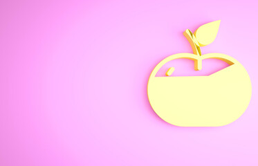 Yellow Apple in caramel icon isolated on pink background. Minimalism concept. 3d illustration 3D render.