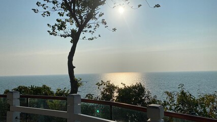 Beautiful sea view, trees and mountains, tropical forest, selectable focus