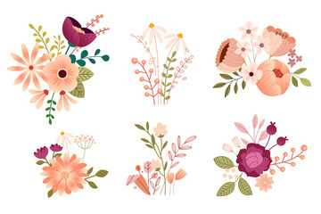 Set of flower illustrations for beauty, nature, healthcare and natural products, cosmetics, fashion. Vector concepts for graphic and web design, packaging design, marketing material, textile design.