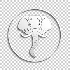 Round icon or logo with shadows. Large head of a white elephant. EPS10