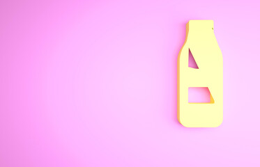 Yellow Closed glass bottle with milk icon isolated on pink background. Minimalism concept. 3d illustration 3D render.