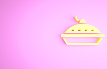 Yellow Homemade pie icon isolated on pink background. Minimalism concept. 3d illustration 3D render.