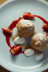 Cottage cheese dumplings with strawberries