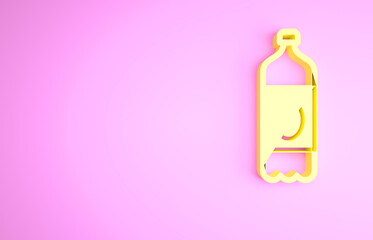 Yellow Plastic beer bottle icon isolated on pink background. Minimalism concept. 3d illustration 3D render.