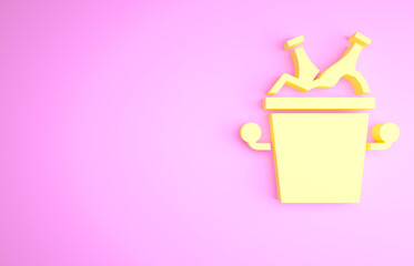 Yellow Beer bottles in ice bucket icon isolated on pink background. Minimalism concept. 3d illustration 3D render.