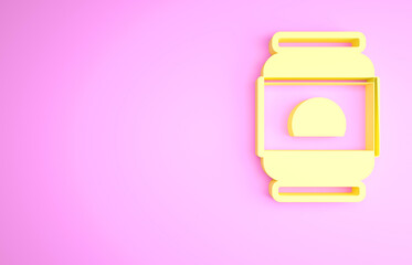 Yellow Beer can icon isolated on pink background. Minimalism concept. 3d illustration 3D render.