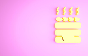 Yellow Hot sauna stones icon isolated on pink background. Spa resort recreation, bathhouse relaxation. Hot stones on electric heater. Minimalism concept. 3d illustration 3D render.