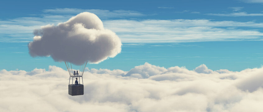 Surreal balloon over clouds