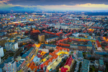 Fototapeta na wymiar Panoramic view from the drone on the city Katowice. Poland