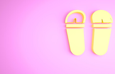Yellow Flip flops icon isolated on pink background. Beach slippers sign. Minimalism concept. 3d illustration 3D render.