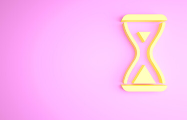 Yellow Sauna hourglass icon isolated on pink background. Sauna timer. Minimalism concept. 3d illustration 3D render.