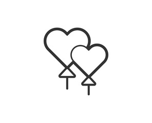 Heart balloon icon. Valentine's day black line sign. Premium quality graphic design pictogram. Outline symbol icon for web design, website and mobile app on white background. Monochrome holidays icon