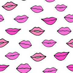 doodle lips seamless pattern.hand-drawn illustration of pink lips for Valentine's day.valentine's card