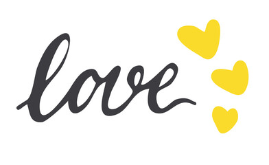 the inscription love, hearts in fashionable colors 2021.hand-drawn illustration for Valentine's Day.Valentine's day card