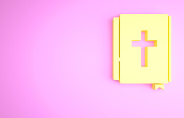 Fototapeta premium Yellow Holy bible book icon isolated on pink background. Minimalism concept. 3d illustration 3D render.