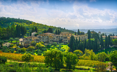 Fonterutoli village in autumn. Castellina in Chianti, Tuscany, Italy