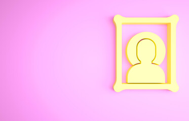 Yellow Christian icon isolated on pink background. Minimalism concept. 3d illustration 3D render.