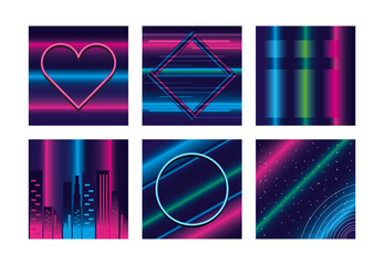 Neon backgrounds set vector design