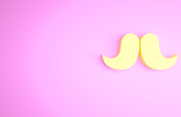 Yellow Mustache icon isolated on pink background. Barbershop symbol. Facial hair style. Minimalism concept. 3d illustration 3D render.