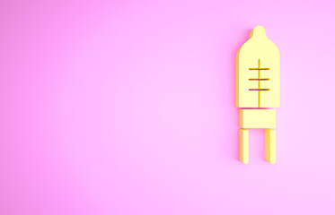 Yellow Light emitting diode icon isolated on pink background. Semiconductor diode electrical component. Minimalism concept. 3d illustration 3D render.