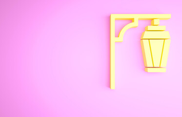 Yellow Vintage street light icon isolated on pink background. Minimalism concept. 3d illustration 3D render.