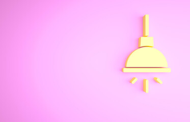 Yellow Chandelier icon isolated on pink background. Minimalism concept. 3d illustration 3D render.