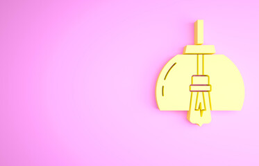 Yellow Chandelier icon isolated on pink background. Minimalism concept. 3d illustration 3D render.