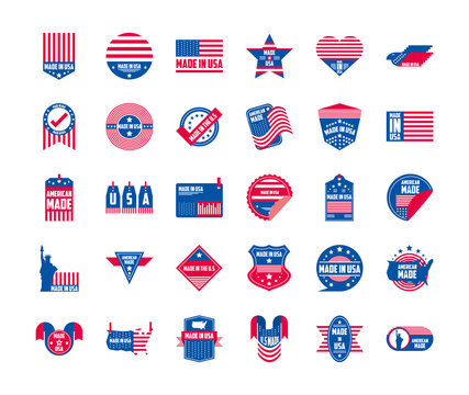 Made in usa banners and labels icon group vector design