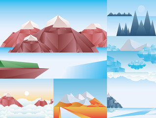 Polygonal landscapes icon bundle vector design