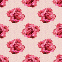 Seamless pattern of watercolor blooming roses.