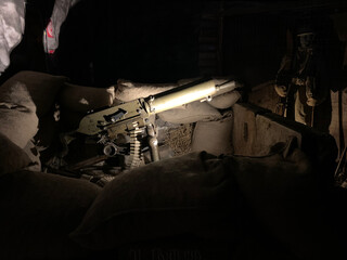 Austrian machine gun in the trenches in the Dolomites during the War World I