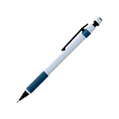 Mechanical pencil in light gray case with rubber grip and cap. Vector illustration