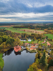 Fototapeta na wymiar Castle Cervena Lhota in Czech Republic - aerial view
