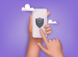 Data security concept. Mobile security app on smartphone screen.  3D Web Vector Illustrations.