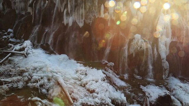 Ice cascade.The beautiful Jiuzhaigou Valley, National Park in winter in aba prefecture, sichuan province, China. Inclusion on the World Natural Heritage List in 1992.