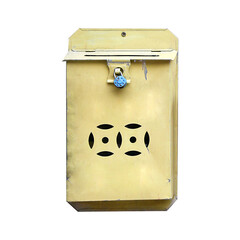  vintage light yellow hong kong mail box with red chinese words and lock
