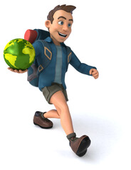 Fun illustration of a 3D cartoon backpacker