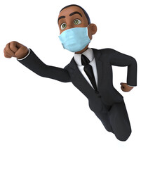 Fun 3D illustration of a black business man with a mask