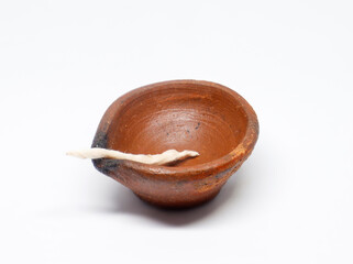 Indian oil lamps for  Diya or clay lamp isolated white background.