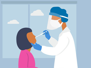 Naklejka premium The doctor takes a test for a virus, DNA, bacteria. The concept of detecting infection in a patient during a global pandemic. Vector graphics