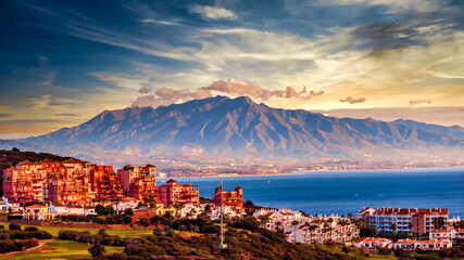 Landscape view of San Luis de Sabinillas and Sierra Bermeja