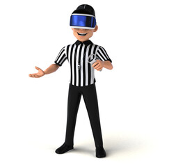 Fun 3D Illustration of a referee with a VR Helmet