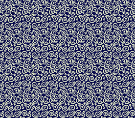 Seamless blue background with beige pattern in baroque style. Vector retro illustration. Ideal for printing on fabric or paper for wallpapers, textile, wrapping.